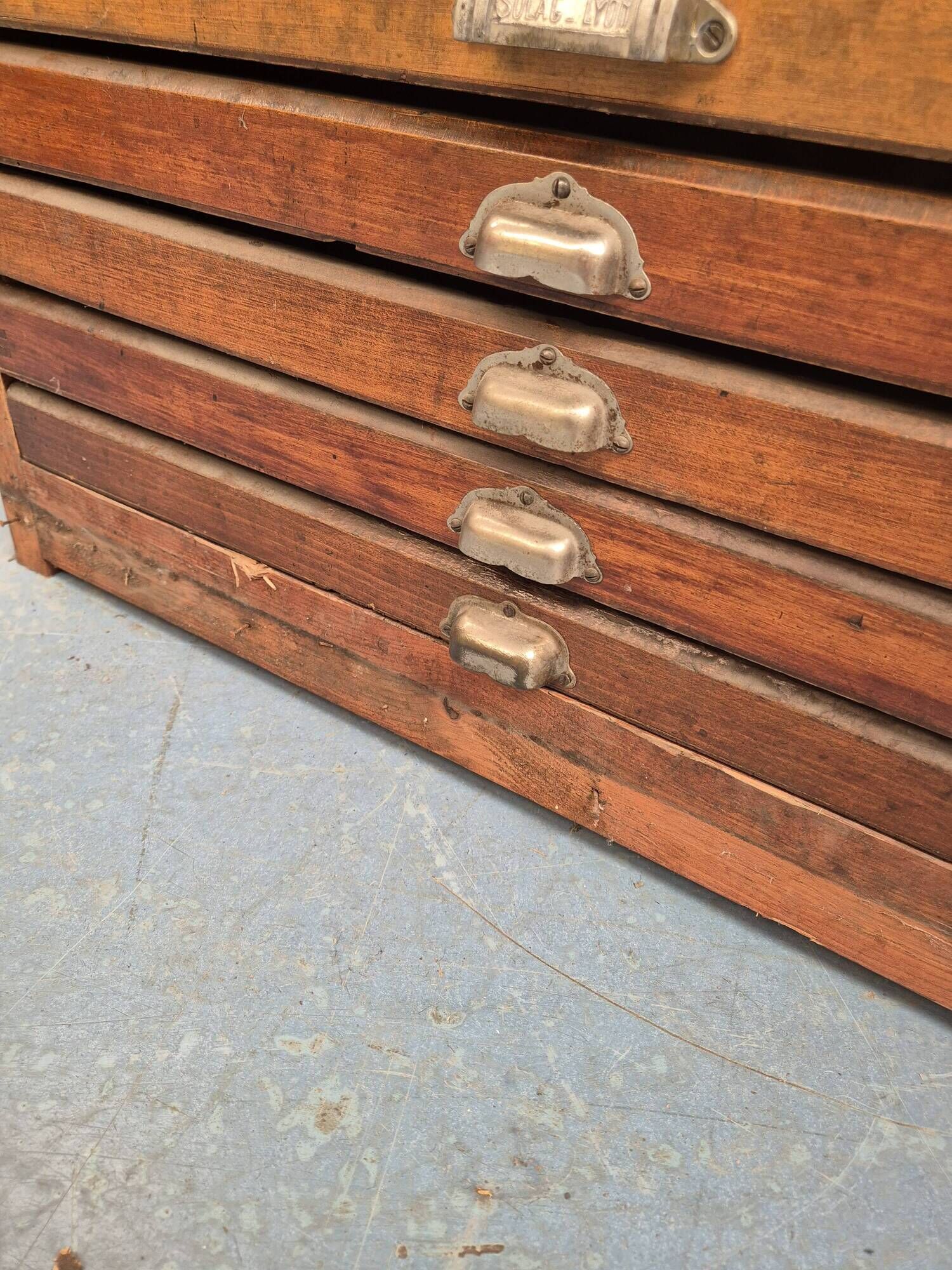Wooden printing cabinet 36 drawers with typographic letters