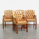 Set of 4 cowhide leather Chesterfield dining chairs in light cognac colour