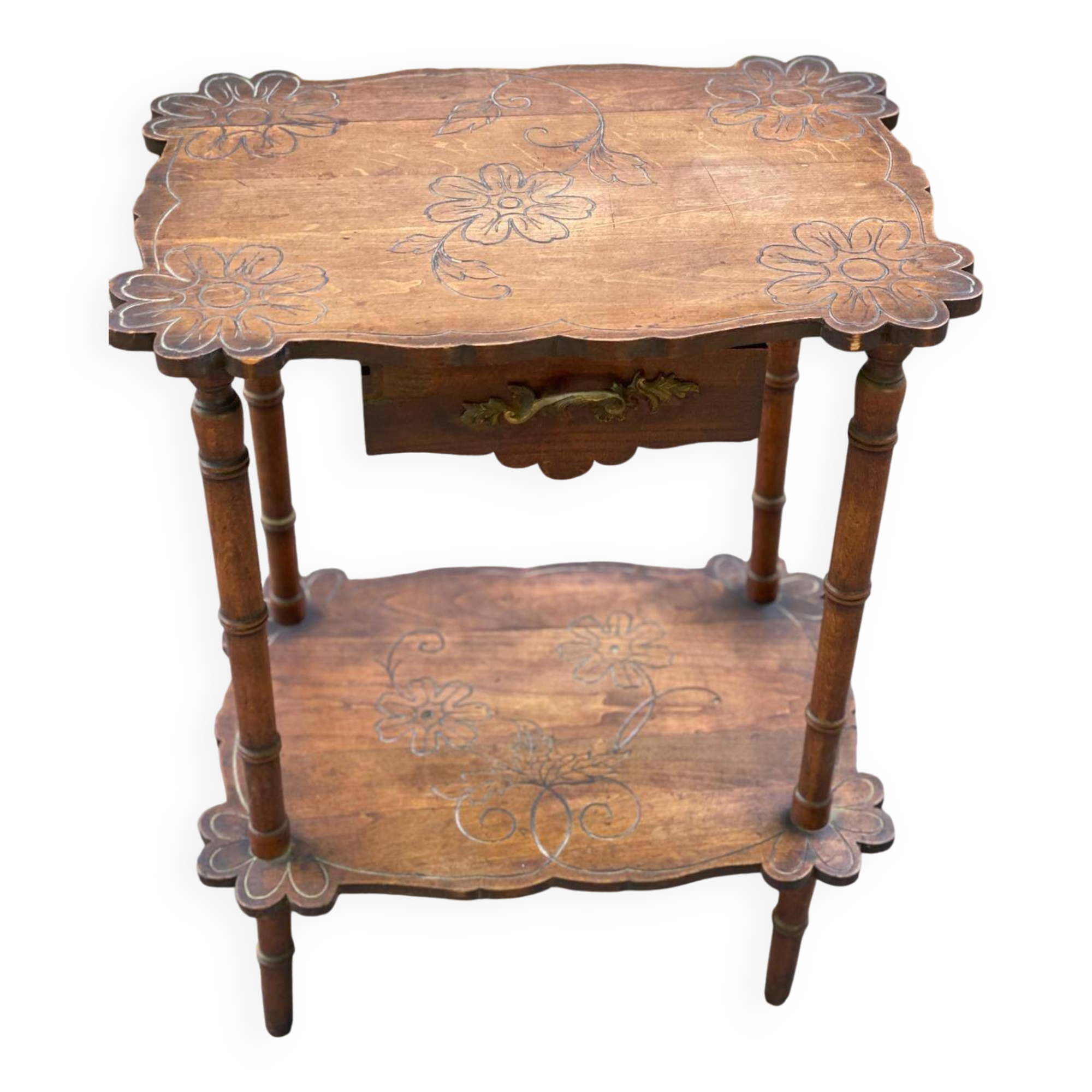 1930s Art Deco solid wood side table with drawer