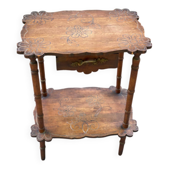1930s Art Deco solid wood side table with drawer