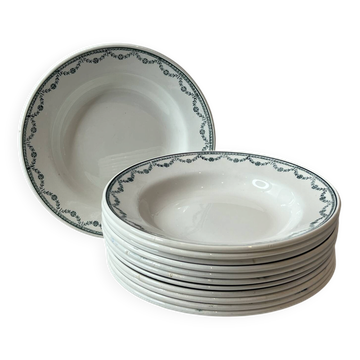Set of 12 deep plates Saint Amand with floral garland decoration.