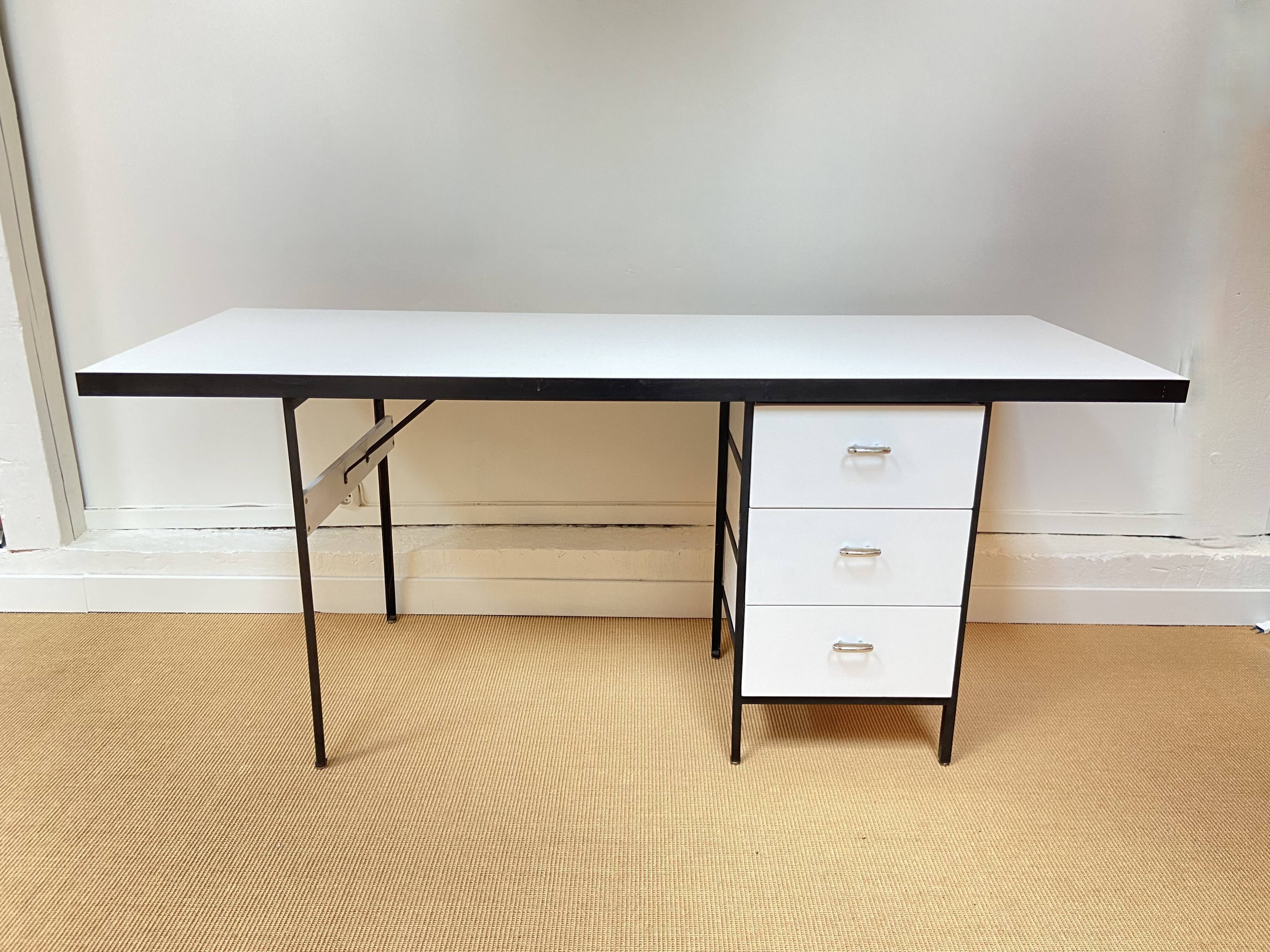 Large black and white Georges Nelson desk for Herman Miller, USA, circa 1950.