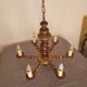 6-branched wooden chandelier from the 60s