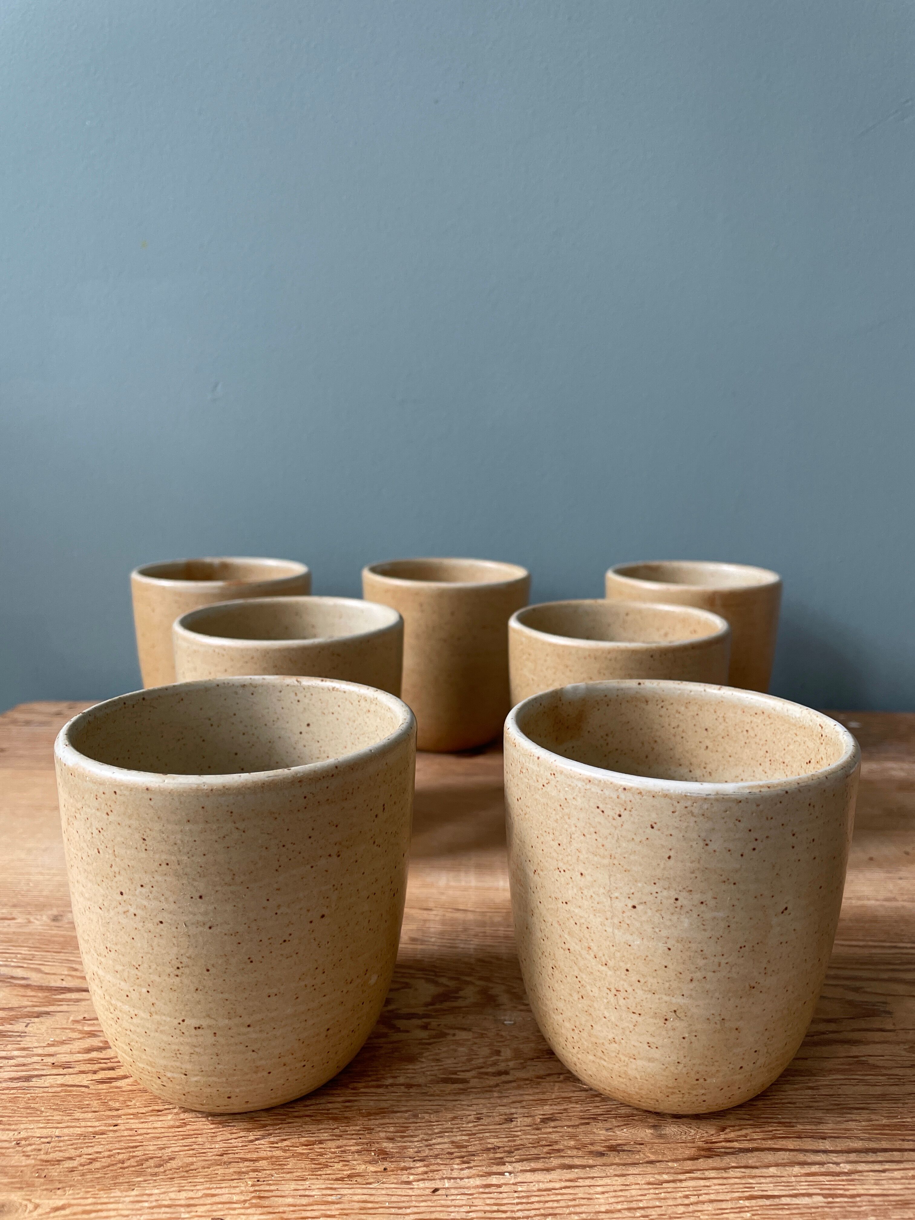 Set of 7 vintage stoneware cups, Grès CNP Village France