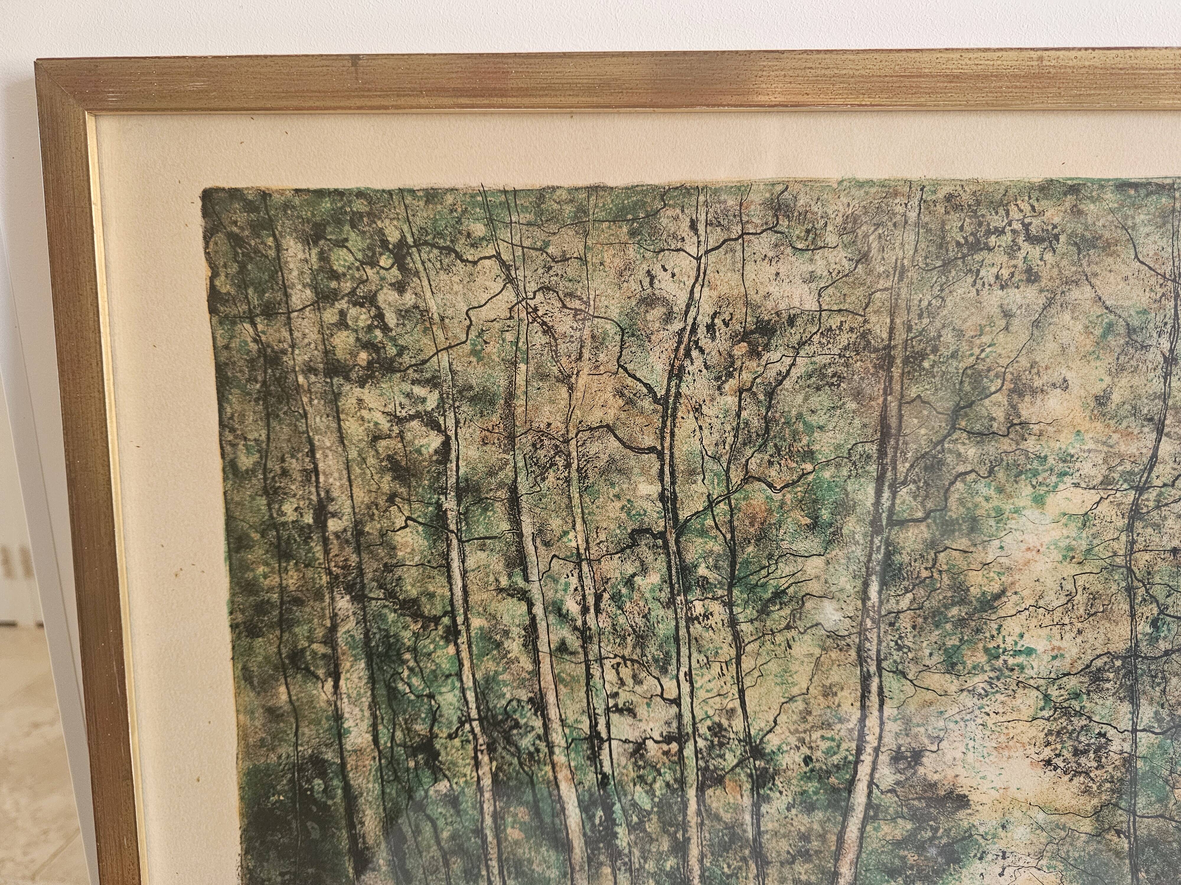 Tableau Lithographie ancienne - Paysage forêt - Bernard Gantner