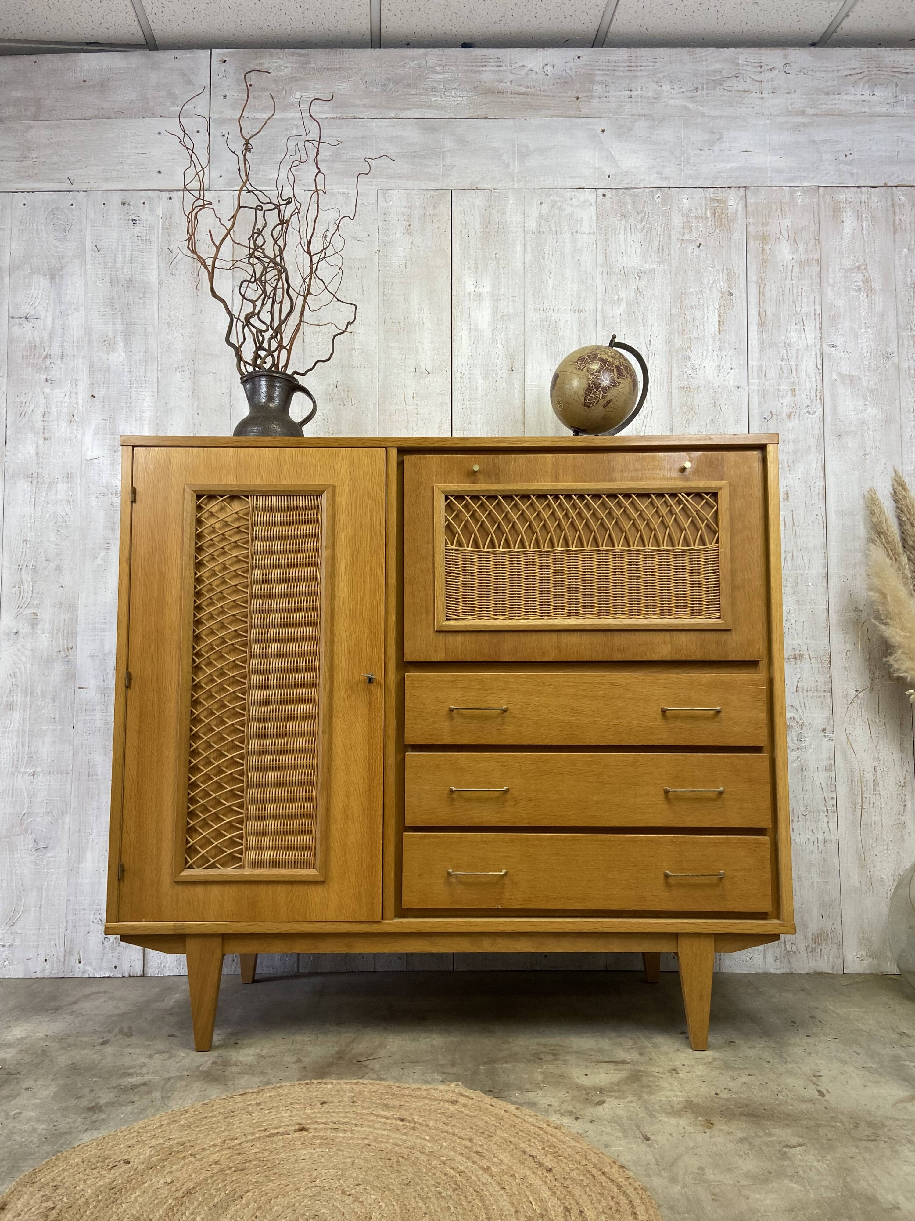 Vintage wood/wicker cabinet