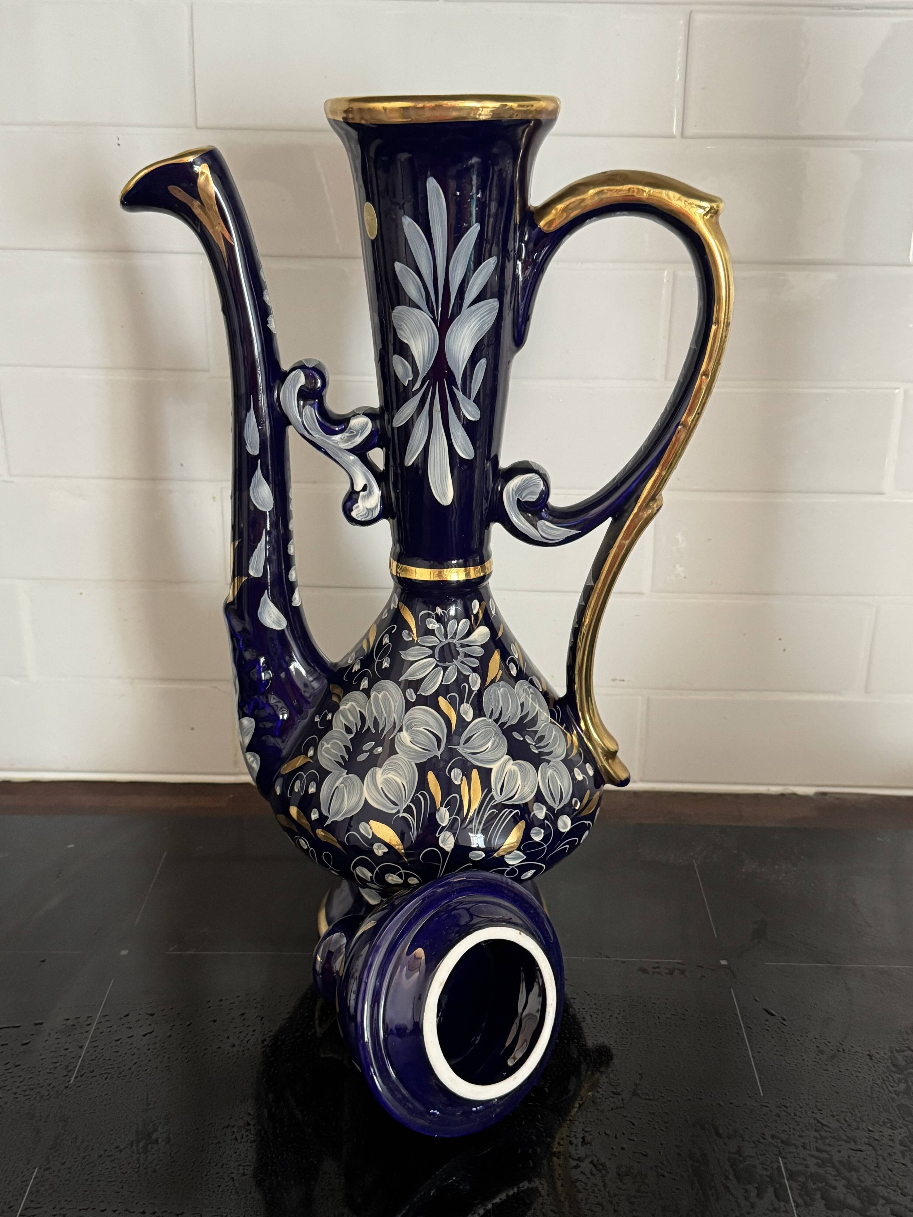 Pair of vintage jugs / pitchers in cobalt blue and gold ceramic – Made i