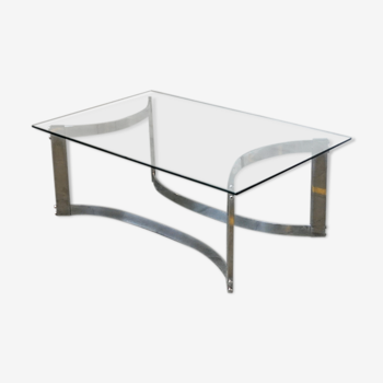 Table basse vintage chrome et verre