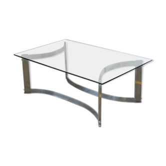 Vintage chrome-&-glass cocktail table