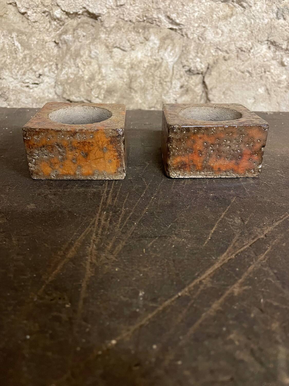 Pair of vintage candlesticks by spadaro – glazed ceramic