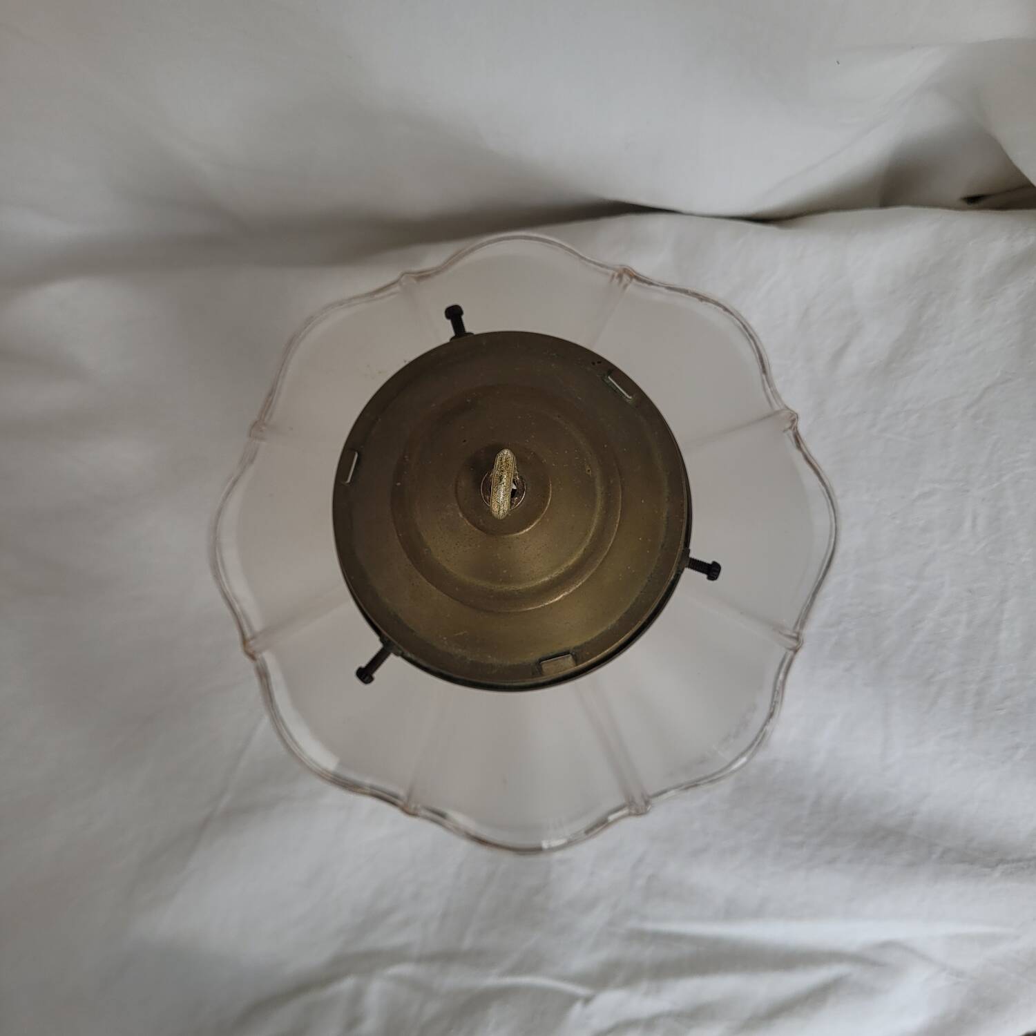 Suspended lantern in moulded glass and brass – 50's vintage light fixture