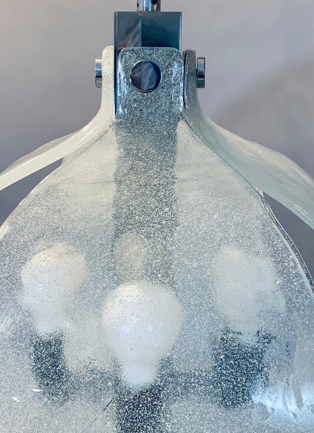 1960s Kaiser Leuchten Murano Frosted Glass and Chrome Ceiling Hanging Light