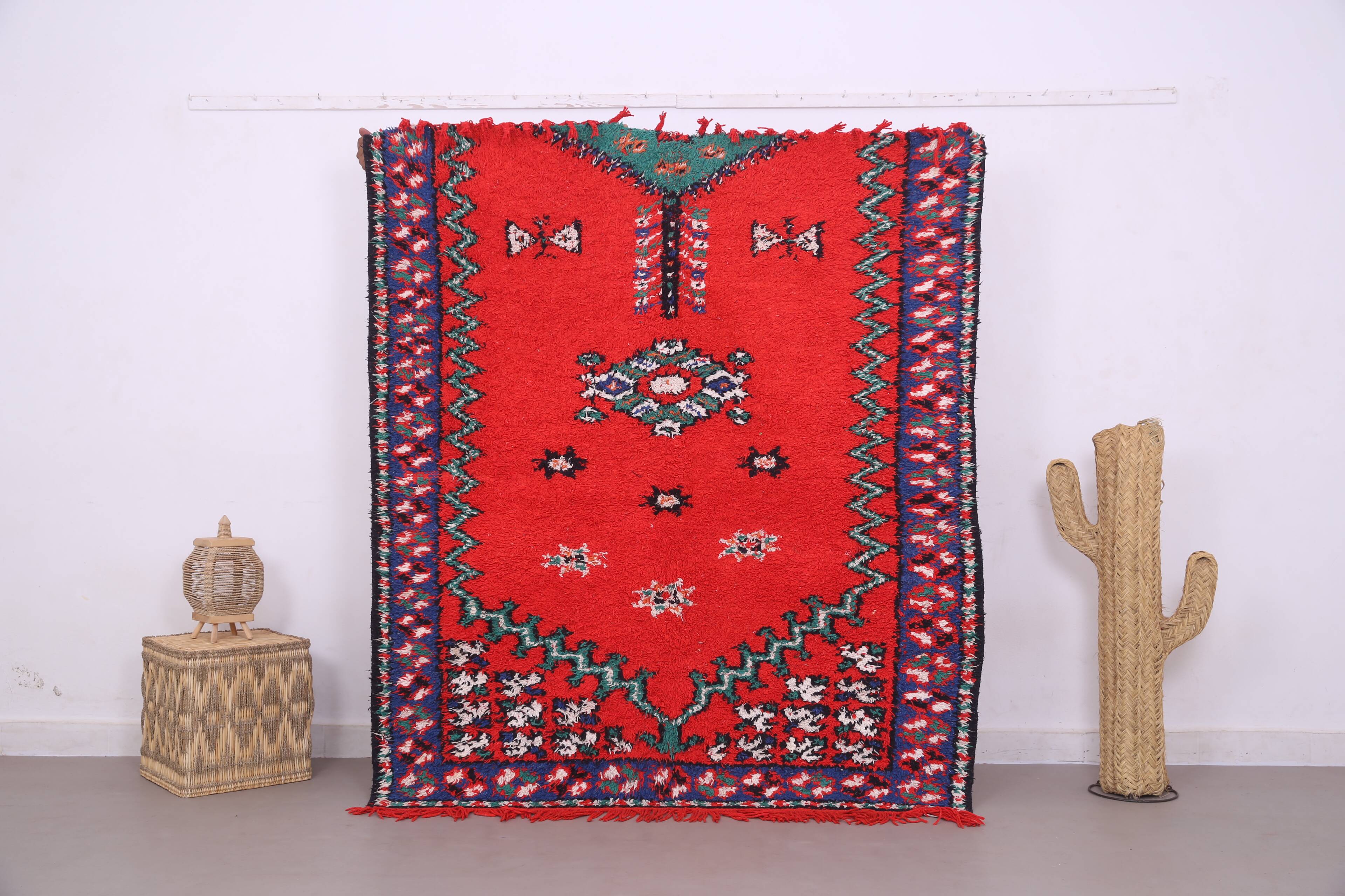 Red Vintage Moroccan Rug 167 x 190 cm - Berber Wool Rug - Handmade Rug Boho