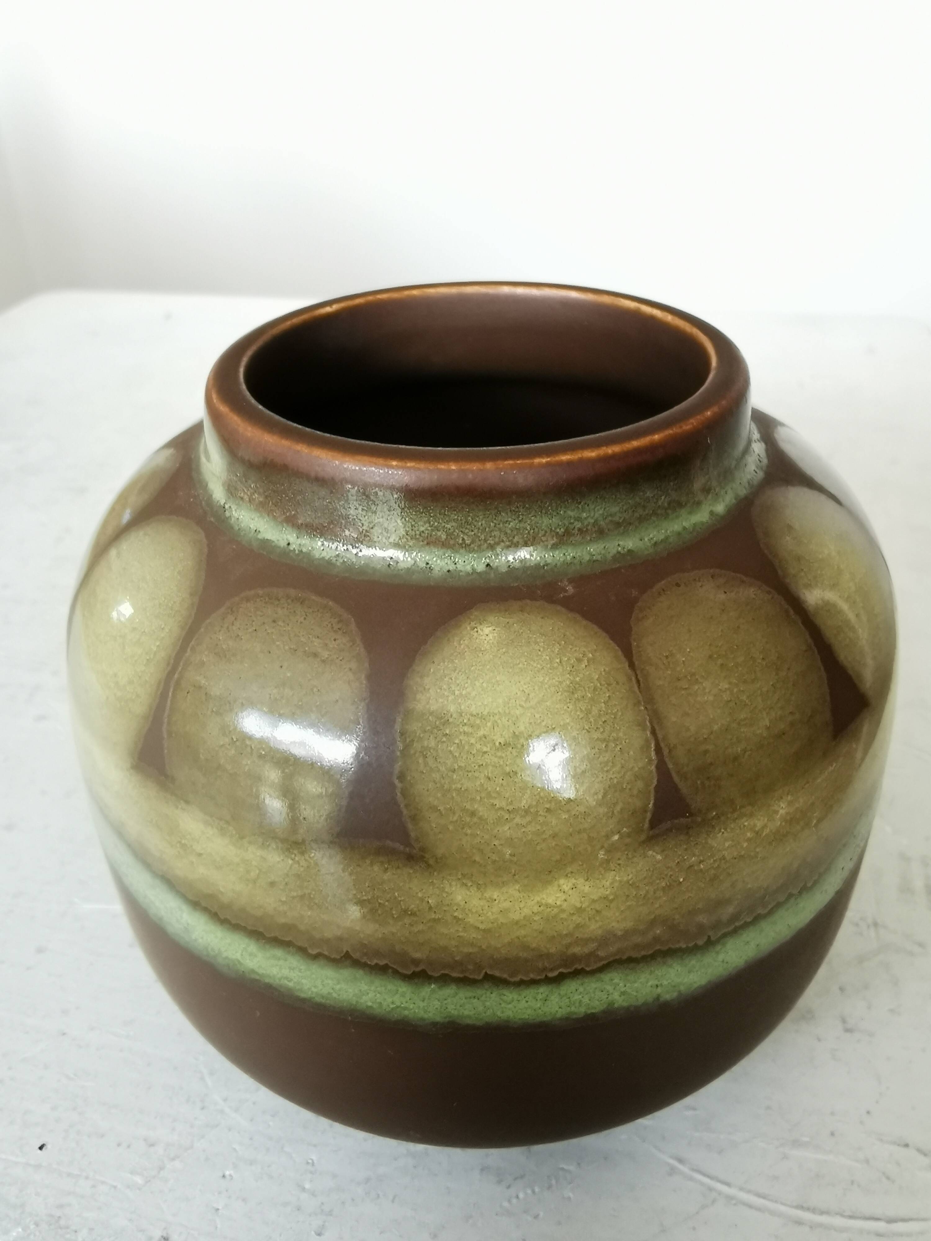 Vintage Olive Green Glazed Vase: 1970s KIL Ceramic Pottery