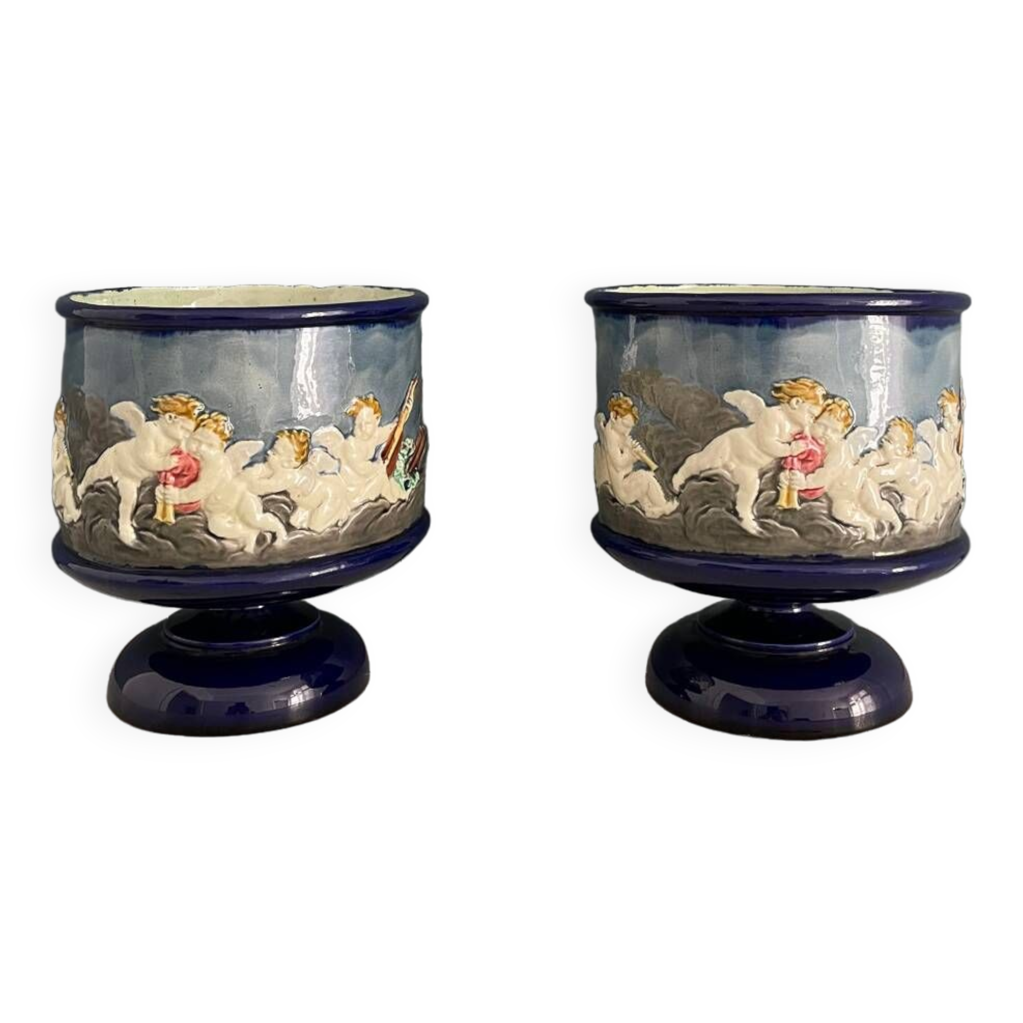 Two Thomas Sergent planters in Palissy majolica