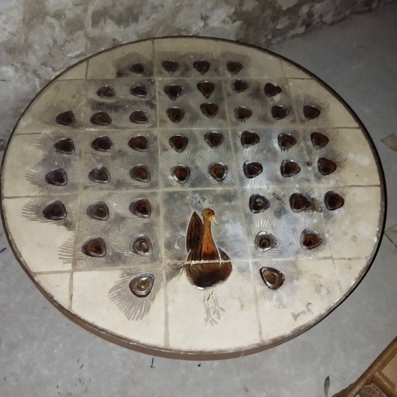 Vallauris Barrois Ceramic Peacock Coffee Table