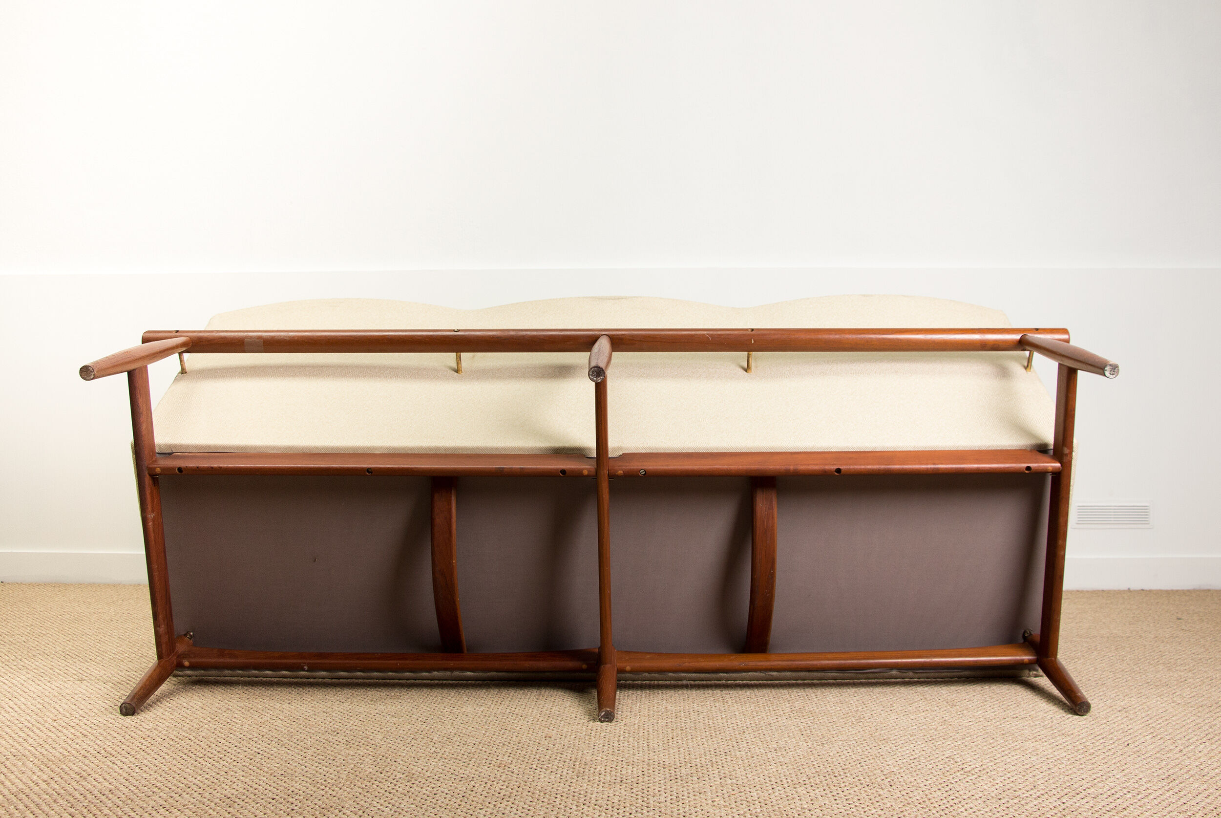 3-seat Danish sofa in teak, brass and fabric model 137-2 by Finn Juhl 1958