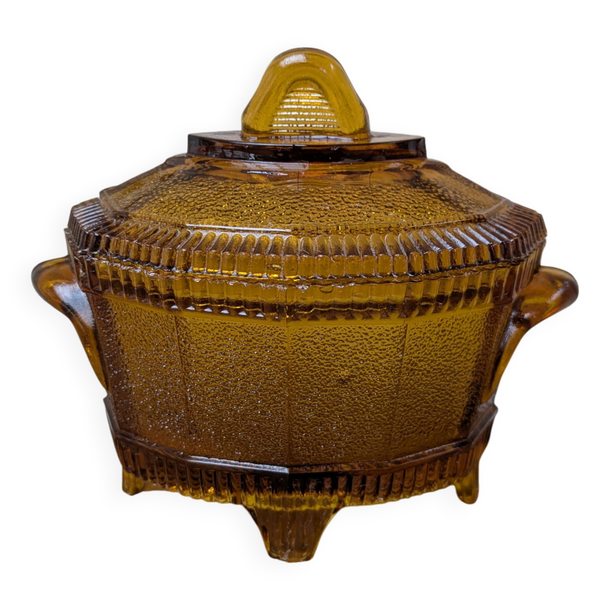 Amber glass bonbonnière with lid