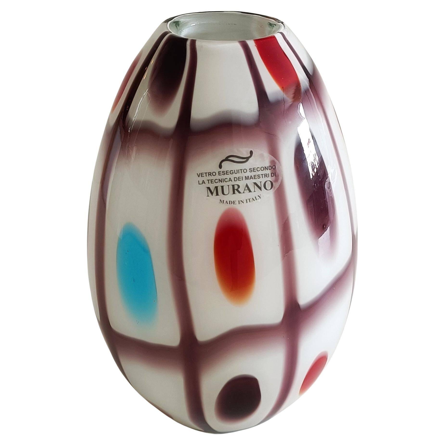 Murano Glass Colorful Ovoid Shaped Vase in The Style of A.Ve.M, Italy, 1960s