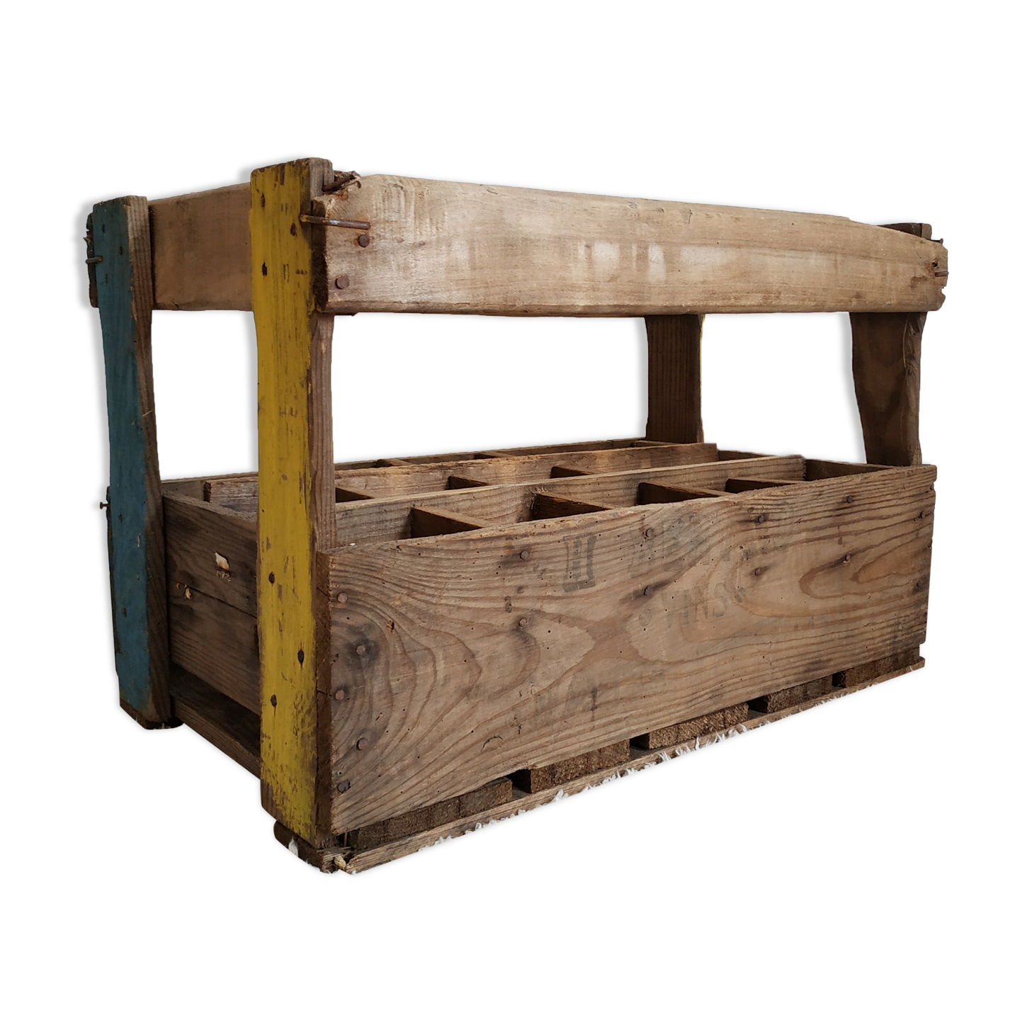 Locker- Old screen-printed wooden bottle holder