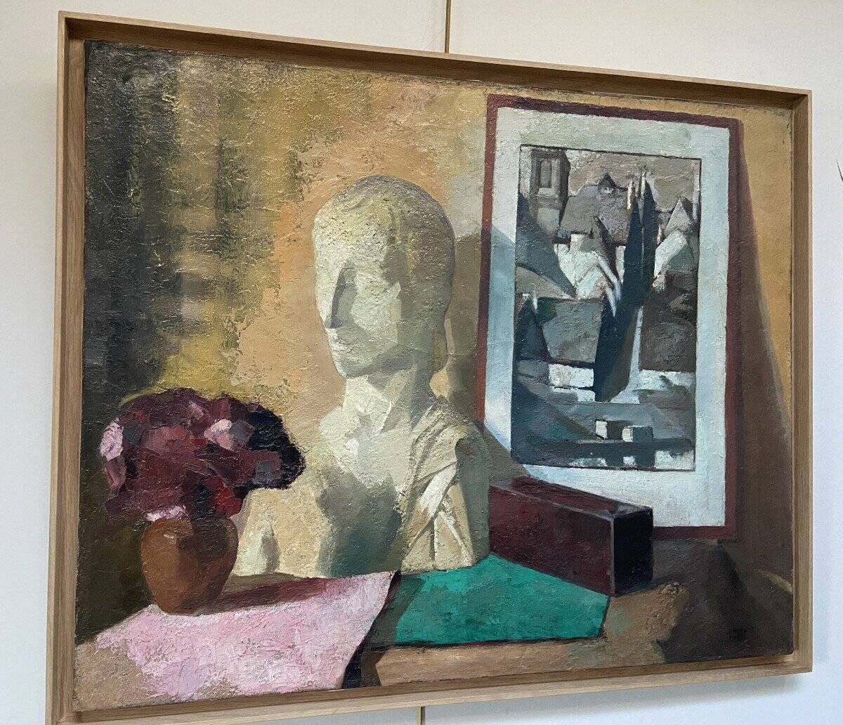 Roger Cortet (1910-1978) Still Life with White Sculpture Oil on Canvas Signed