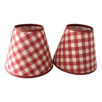 Set of 2 Old Vintage Red Vichy Clip Lampshades