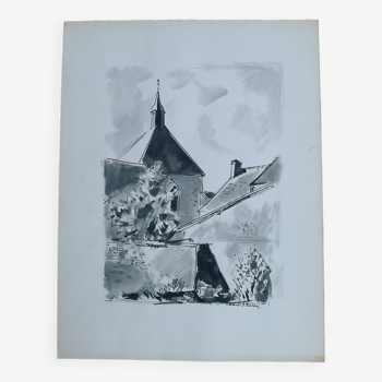 Original Indian ink drawing by Jean Villette (1913-2005)