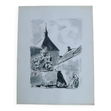 Original Indian ink drawing by Jean Villette (1913-2005)