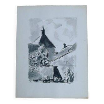 Original Indian ink drawing by Jean Villette (1913-2005)