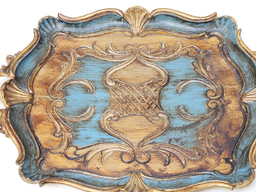 Old carved & patinated wooden top baroque style