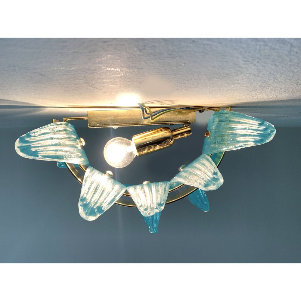 Ligh-blue “palmette” murano glass belt wall sconce