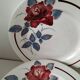 6 Digoin Sarreguemines Sobral plates in raspberry and grey-blue.