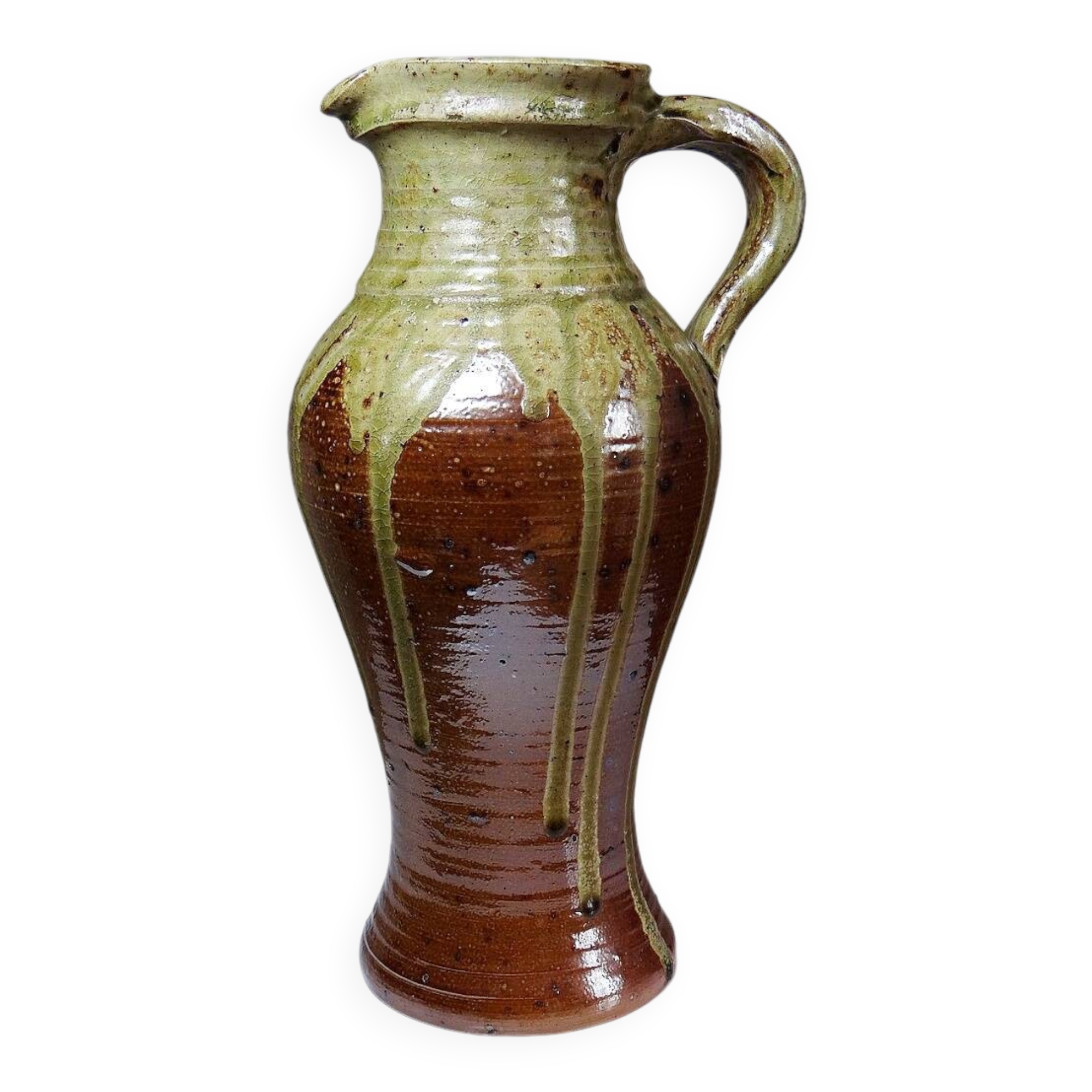 Impressive stoneware jug from the 60s-70s with Japanese ash glaze.