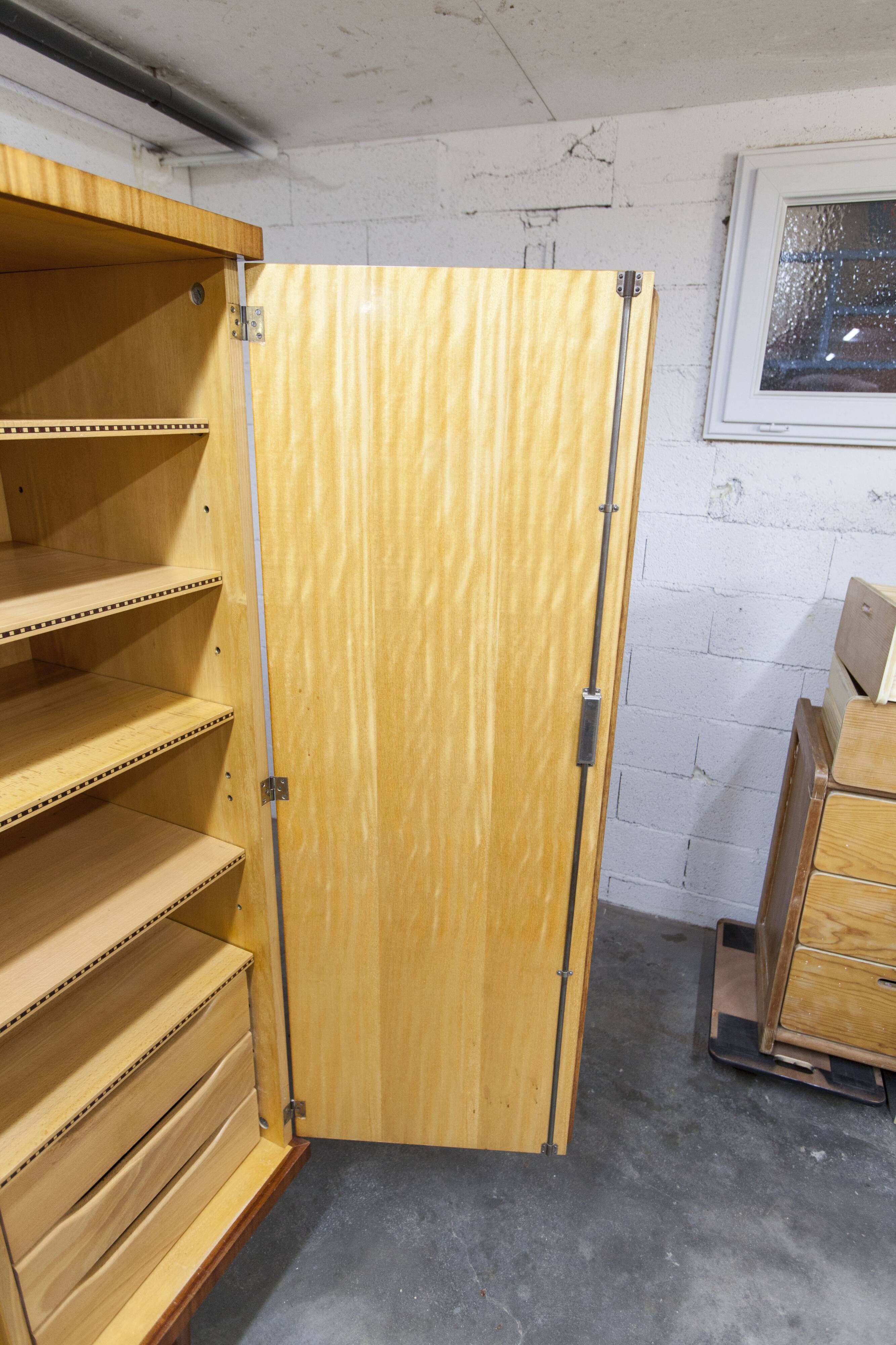 1960 Scandinavian wardrobe, atypical blond wood varnished, 4 doors 3
