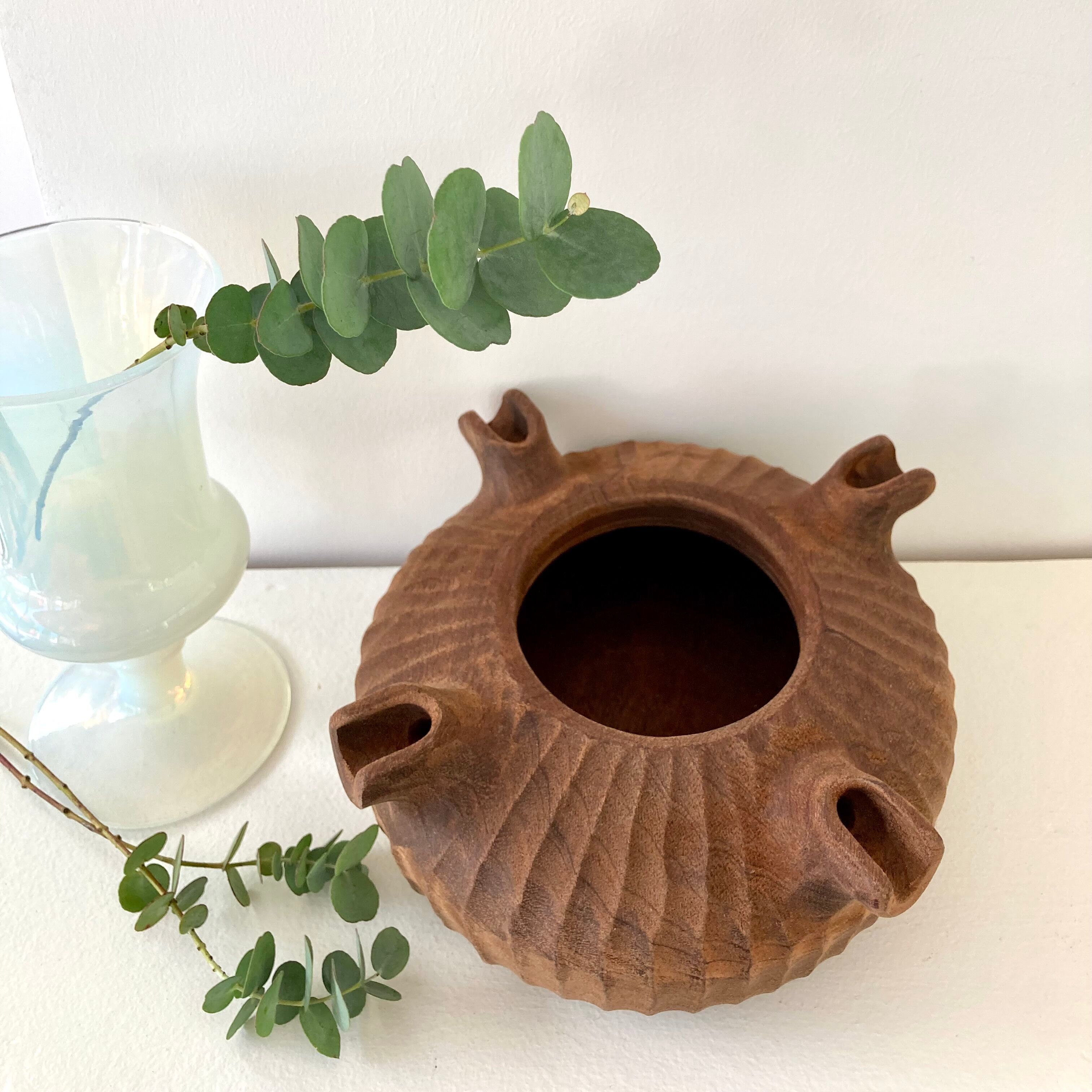 Empty pocket carved wooden cup folk art