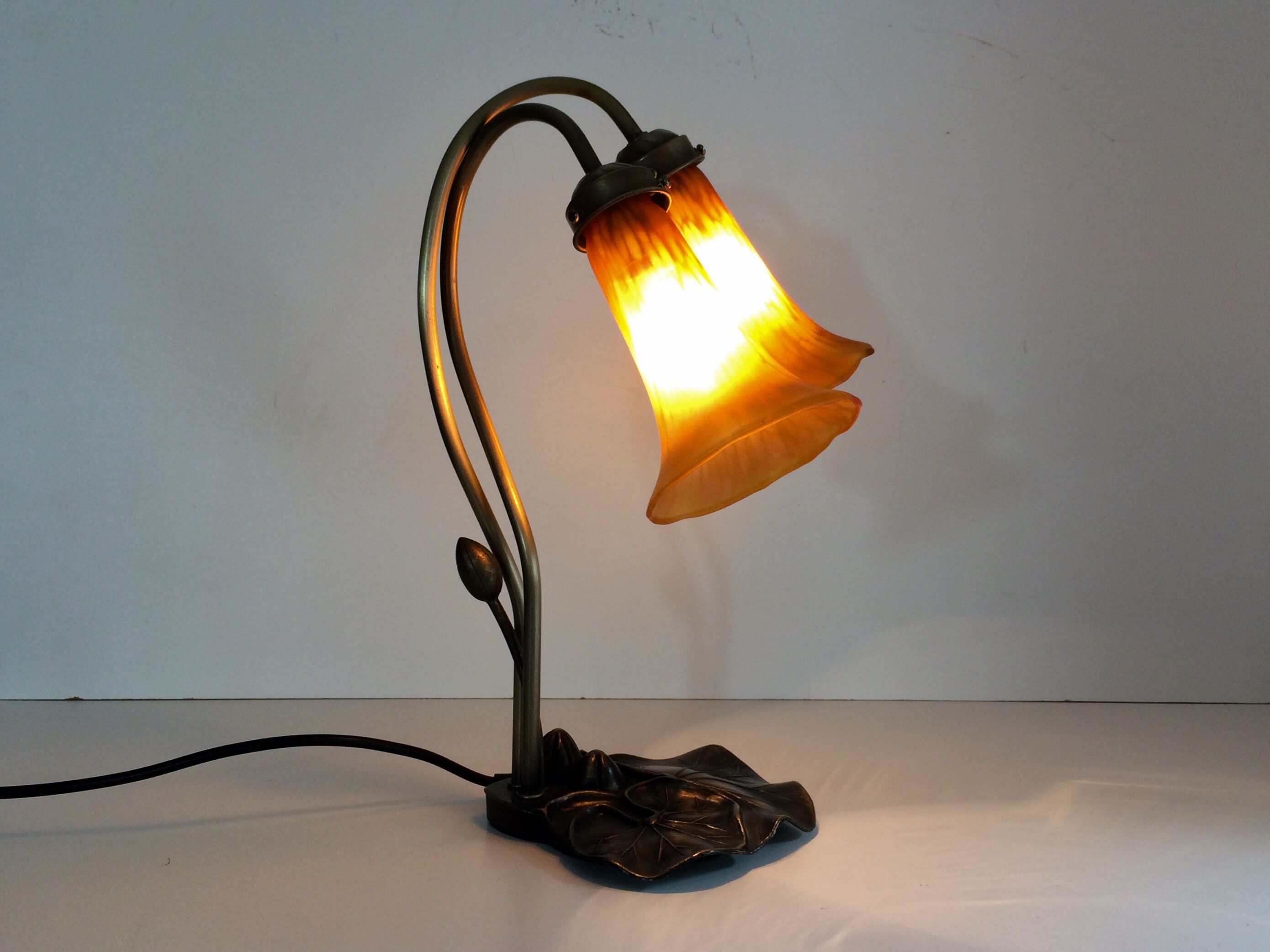 Two-branched lamp with orange tulips, art deco style