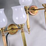 Pair, Neo-Classic Wall Sconces, with Original Tulip Opaline, Maison Jansen France Mid-Century