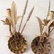 Set of 3 vintage wall sconces in gold and cream metal, wheat ear pattern.