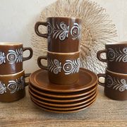 Service à café vintage en grès marron années 70