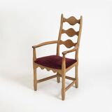 Fauteuil Razorblade, velours bordeaux, chêne, par H. Kjærnulf, Danemark, années 1960.