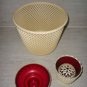 Lot of red and beige Emsa vases, flower spikes, pot cover and a bowl