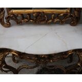 Mirror set with console gilded wood baroque style on white marble