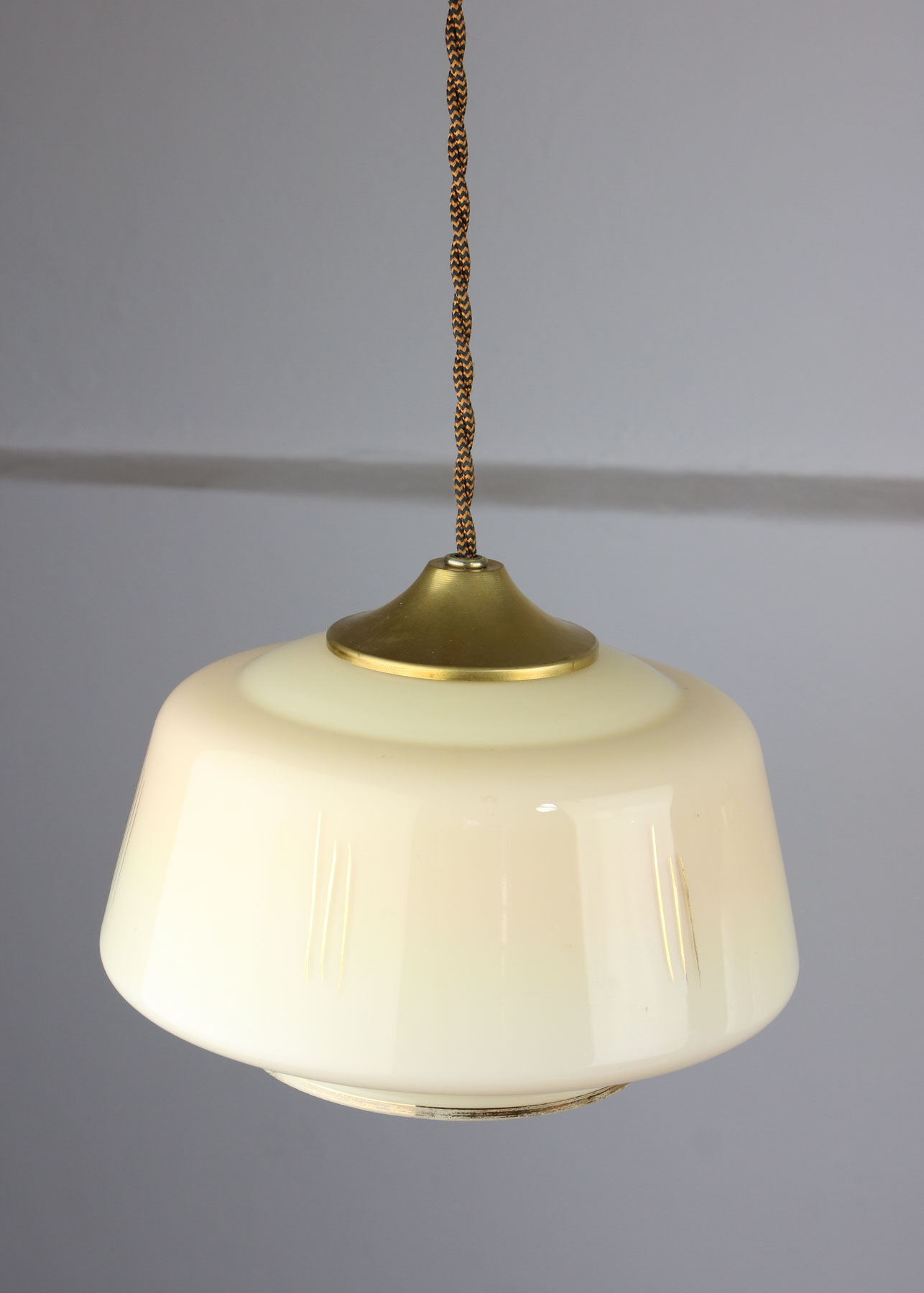 Mid-century glass & brass pendant lamps, set of 2