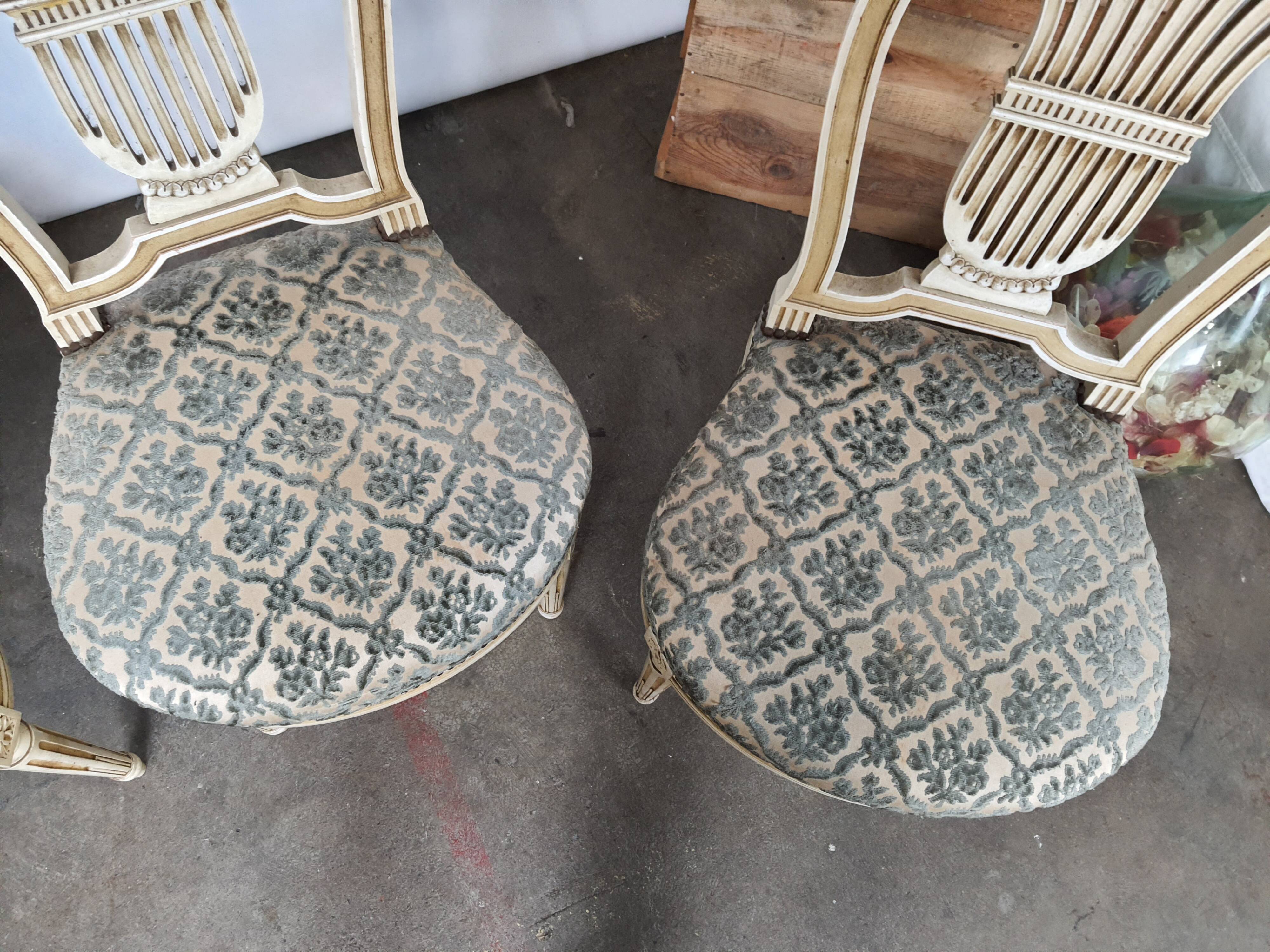 5 chaises en bois laqué blanc style Louis XVI