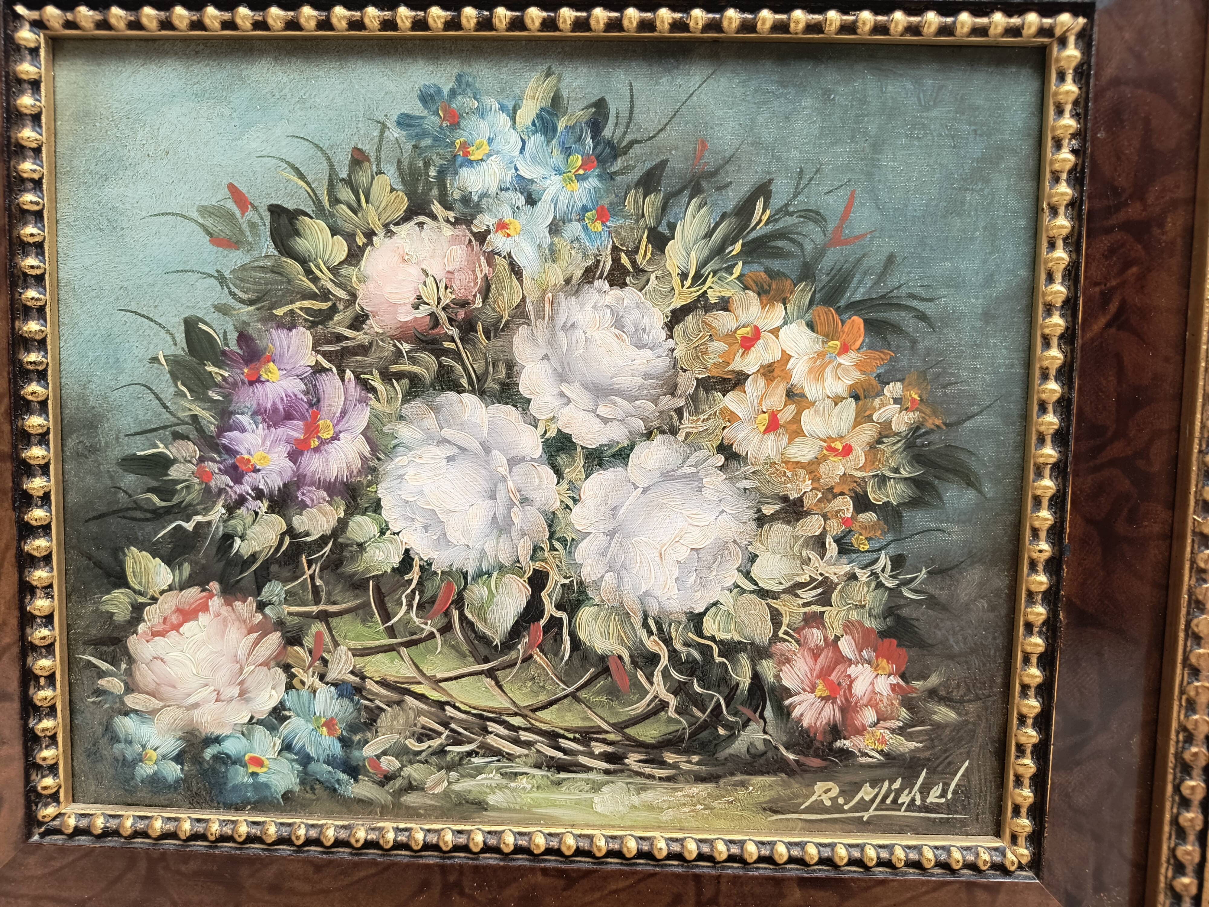 Oil on canvas signed R. Michel - Gilded frame with elm burl.