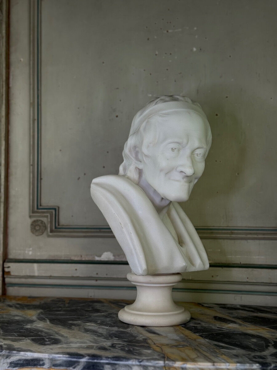 Marble bust, Voltaire after Jean Antoine Houdon, 19th-century copy.