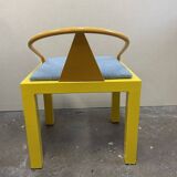 Postmodern Memphis chair in yellow and blue, Michele de Luchi style