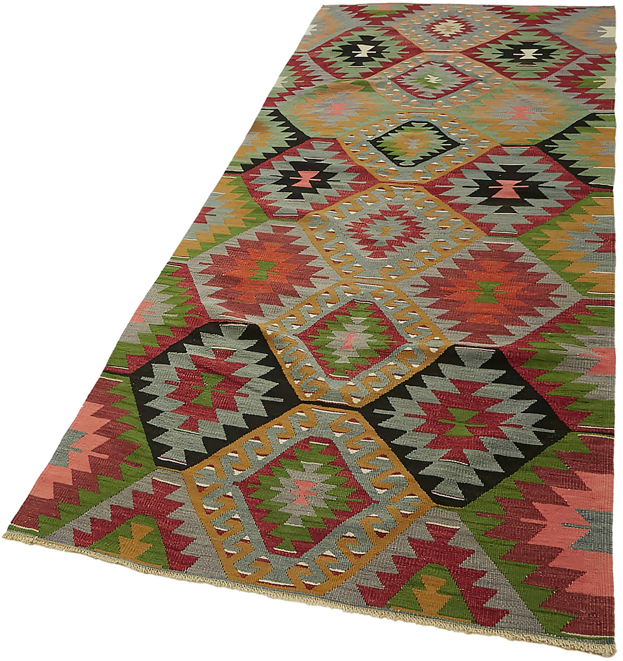 Turkish Handmade Vintage Anatolian Kilim 107 cm x 264 cm