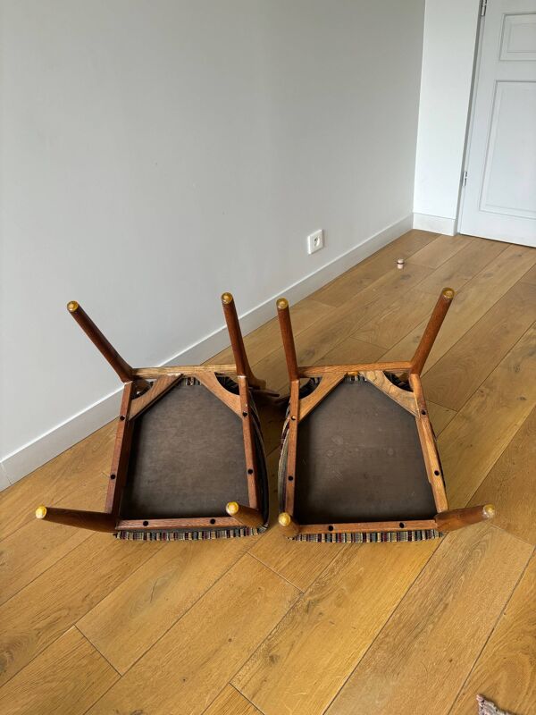 2 chaises de chaises en teck et velours - Danemark années 50/60