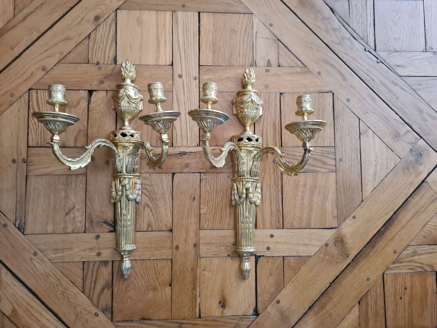 Pair of gilded bronze wall lamps Louis XVI style nineteenth era